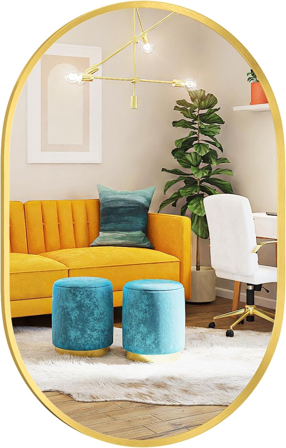 Elegant Oval Bathroom Mirror with Golden Frame