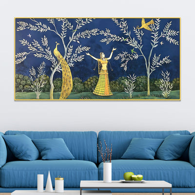 elegant-peacock-and-dancing-maiden-canvas-wall-painting