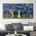 Elegant Peacock and Dancing Maiden Canvas Wall Painting