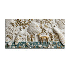 Elegant Peacock and Deer Garden Marble Effect 3D Textured Canvas Wall Painting