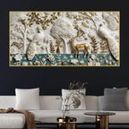 Elegant Peacock and Deer Garden Marble Relief 3D Effect Canvas Wall Painting