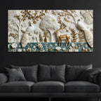 Elegant Peacock and Deer Garden Marble Relief 3D Effect Canvas Wall Painting