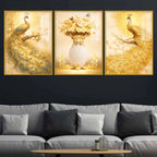 Elegant Peacock and Flower Vase Floating Acrylic Wall Painting Set of 3