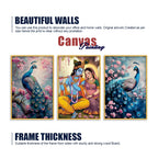 Elegant Peacock and Radha Krishna Canvas Wall Painting Set of Three