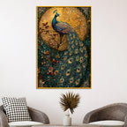 Elegant Peacock Floating Frame Crystal Wall Painting