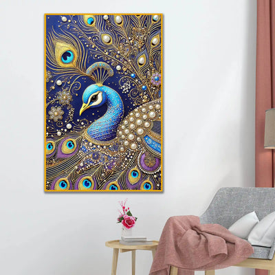 Elegant Peacock Painting Floating Frame Crystal Wall Painting