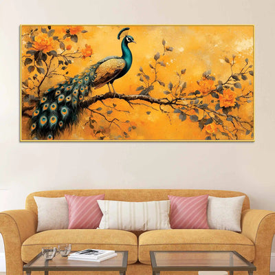 elegant-peacock-sitting-on-floral-branch-canvas-wall-painting