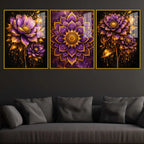 Elegant Purple Blossom Acrylic Floating Wall Painting Set of 3