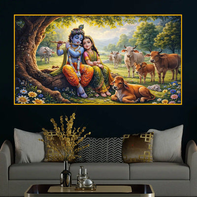 Elegant Radha Krishna Crystal Glass Painting for Spiritual Wall Decor