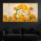 Elegant Radha Krishna Lotus Floral Crystal Glass Wall Painting