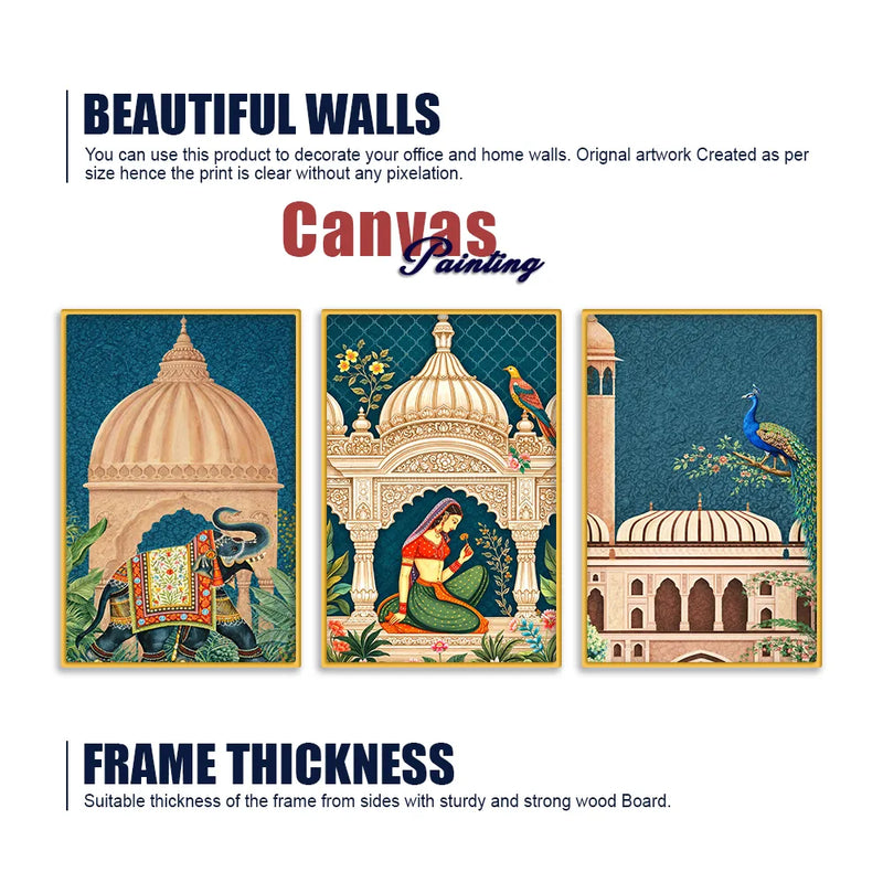 Elegant Rajasthan Palace Canvas Wall Art Painting Set of 3