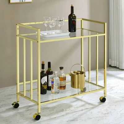 Elegant Rolling Bar Cart with Gold Finish & Glass Storage