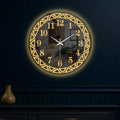 Elegant Round LED Mirror Wall Clock with Geometric Golden Border