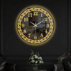 Elegant Round LED Mirror Wall Clock with Geometric Golden Border