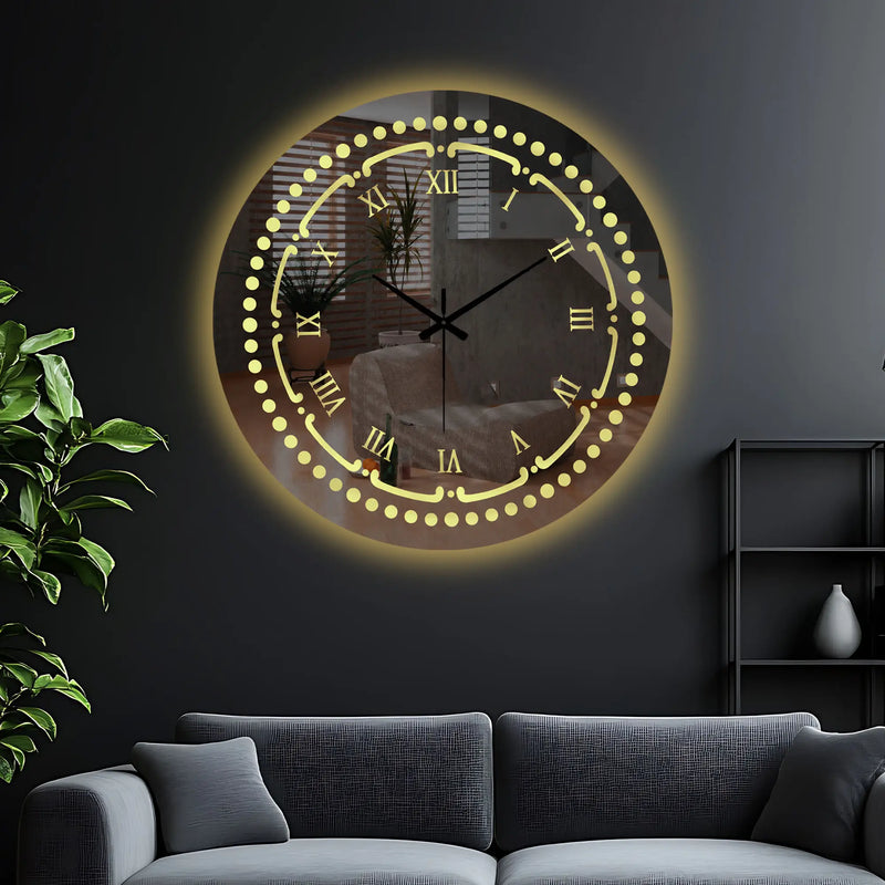 Elegant Round LED Mirror Wall Clock with Golden Dot Design