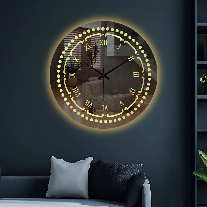 Elegant Round LED Mirror Wall Clock with Golden Dot Design