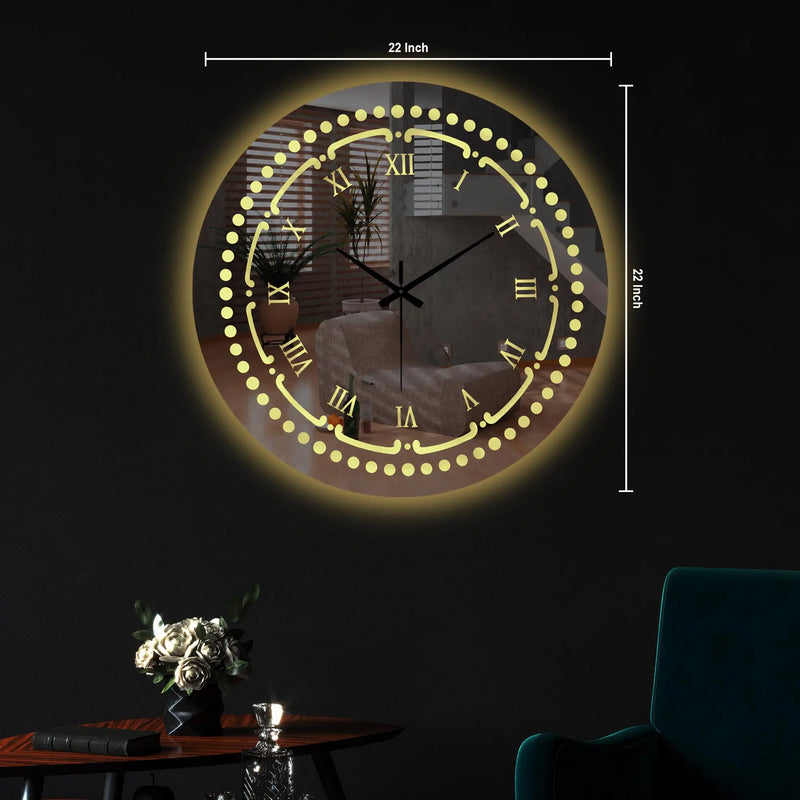 Elegant Round LED Mirror Wall Clock with Golden Dot Design