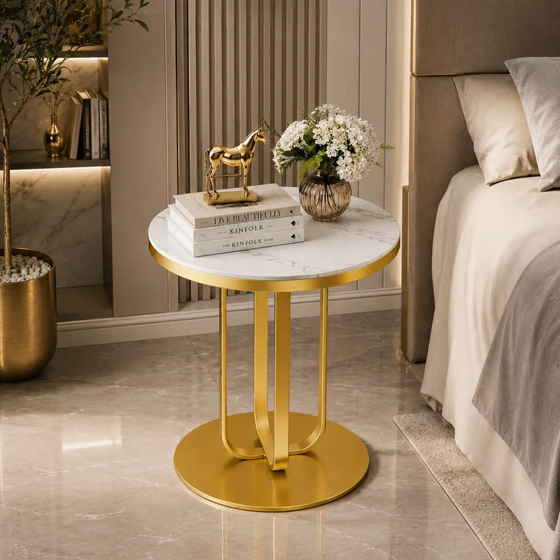 Elegant Round Table with Marble Finish Surface