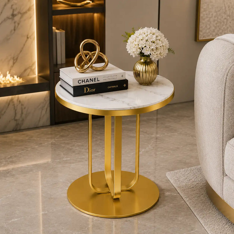 Elegant Round Table with Marble Finish Surface