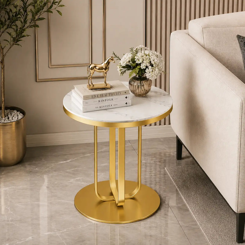 Elegant Round Table with Marble Finish Surface