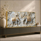 Elegant Royal Elephants in White & Golden Floral Garden 3D Canvas Wall Painting