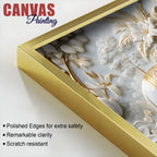 Elegant Royal Elephants in White & Golden Floral Garden 3D Canvas Wall Painting