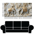 Elegant Royal Elephants in White & Golden Floral Garden 3D Canvas Wall Painting