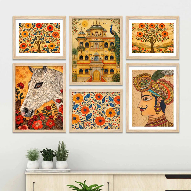 Elegant Royal Indian Wall Art Frame Set of 6