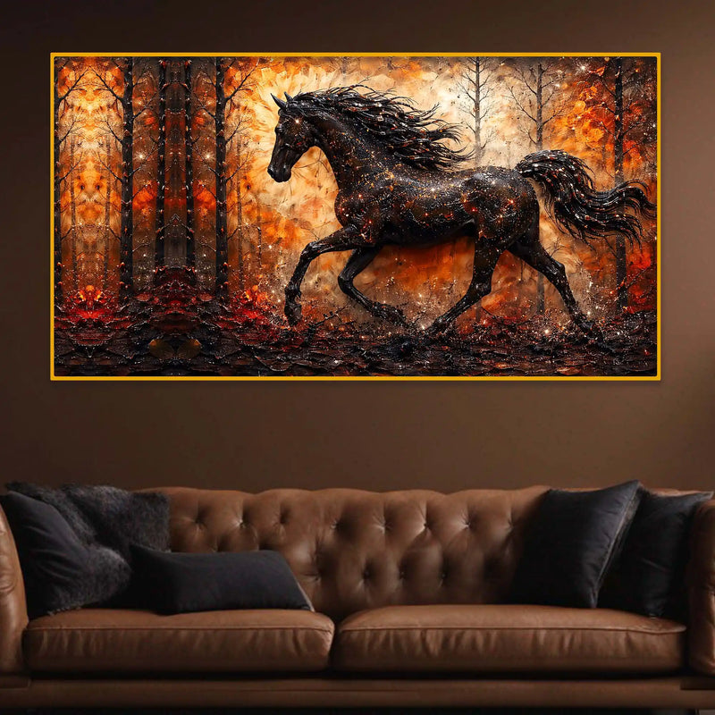 Elegant Running Horse Crystal Glass Wall Painting for Interior Décor