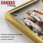 Elegant Seven White Horses Marble Relief 3D Canvas Wall Painting