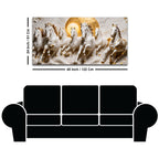 Elegant Seven White Horses Marble Relief 3D Canvas Wall Painting