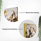 Elegant Seven White Horses Marble Relief 3D Canvas Wall Painting