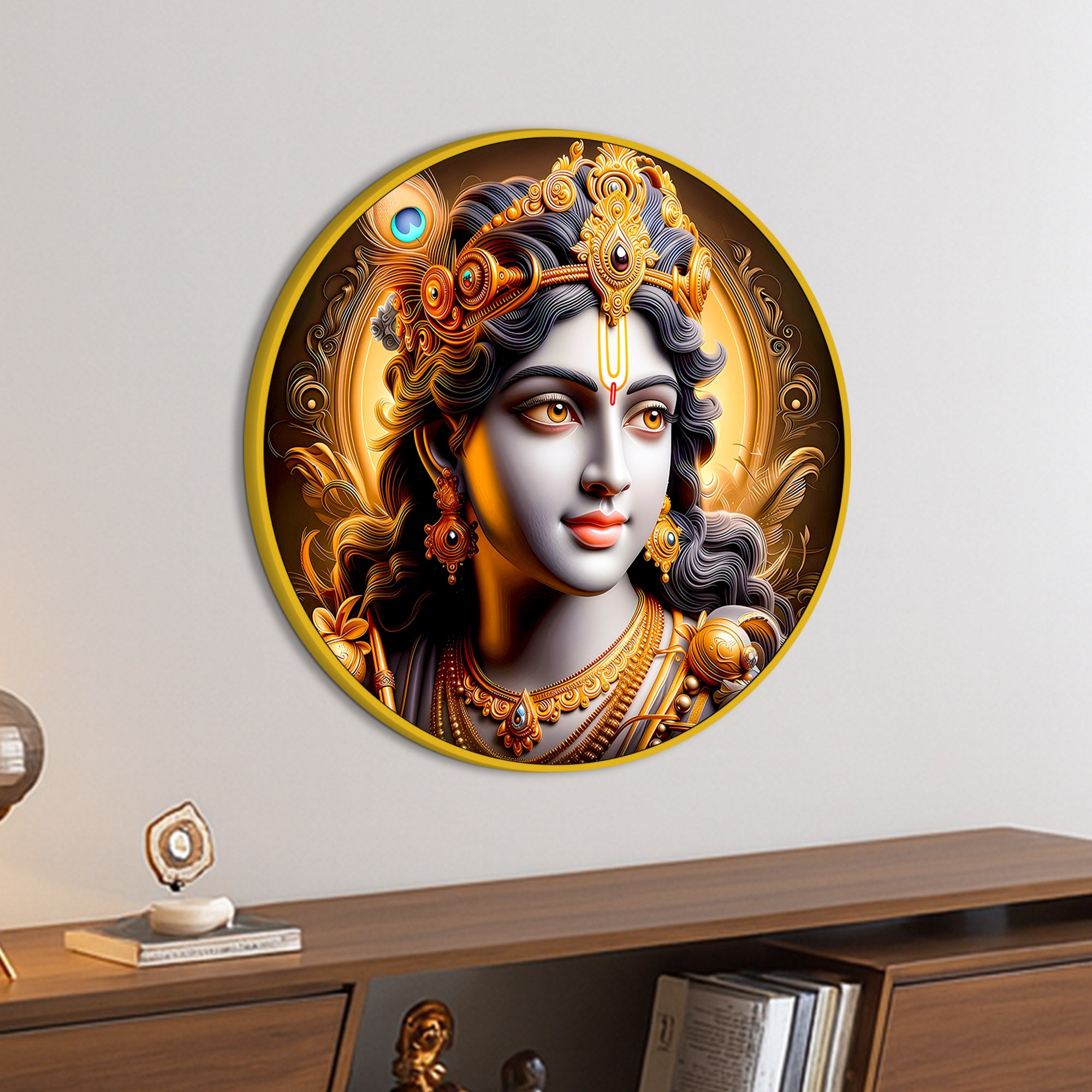 Elegant Shri Krishna Round Wall Painting
