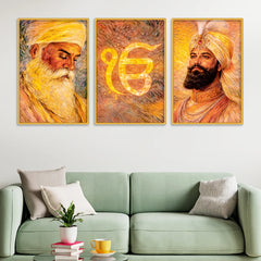 Elegant Sikh Devotional Home Decor Canvas Wall Painting Set of Three