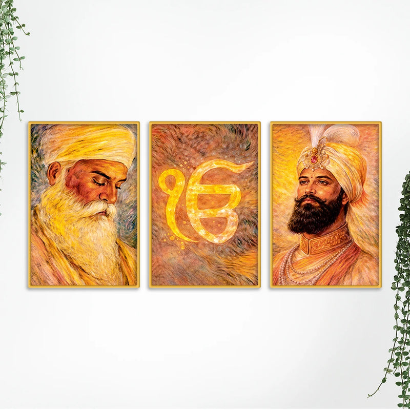 Elegant Sikh Devotional Home Decor Canvas Wall Painting Set of Three