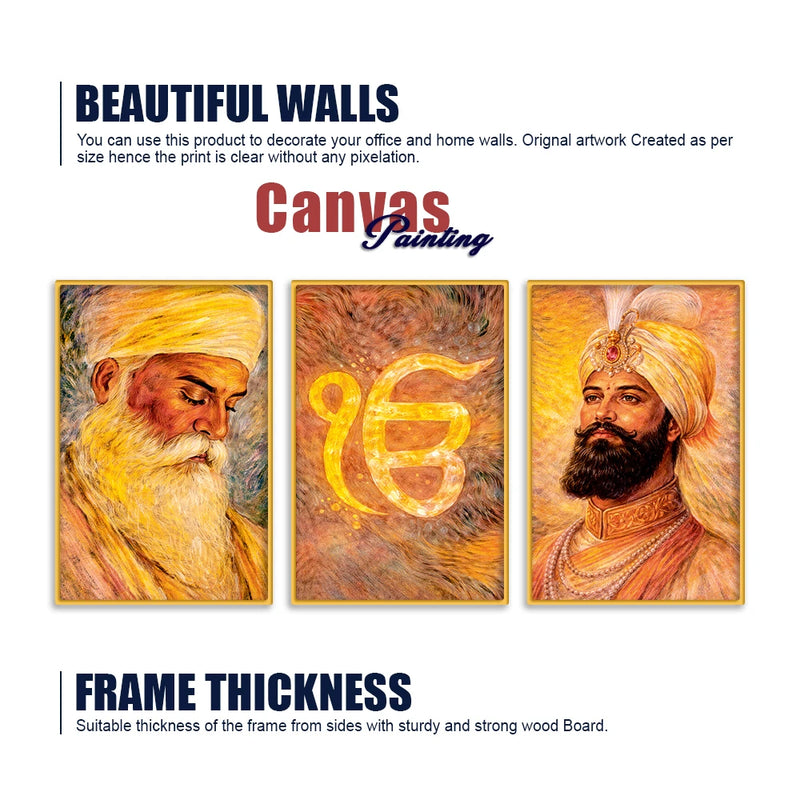 Elegant Sikh Devotional Home Decor Canvas Wall Painting Set of Three