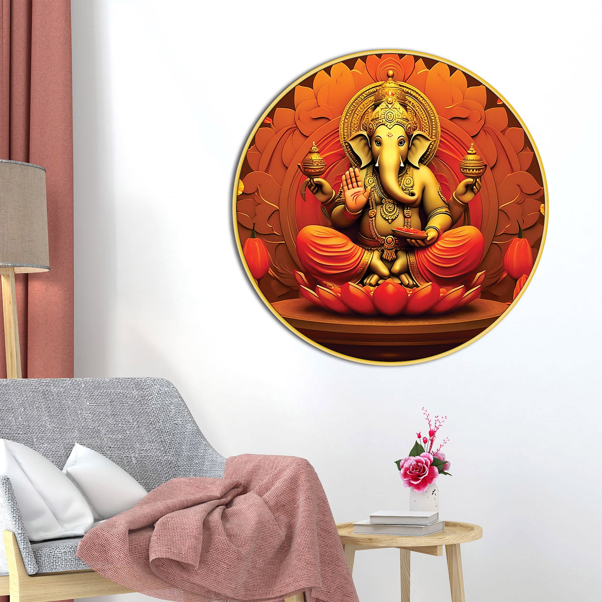 Elegant Spiritual Ganesh Ji Wall Painting