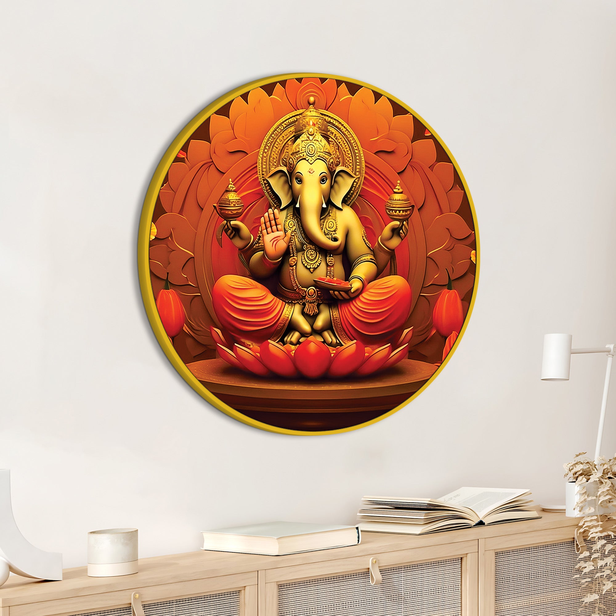 Elegant Spiritual Ganesh Ji Wall Painting