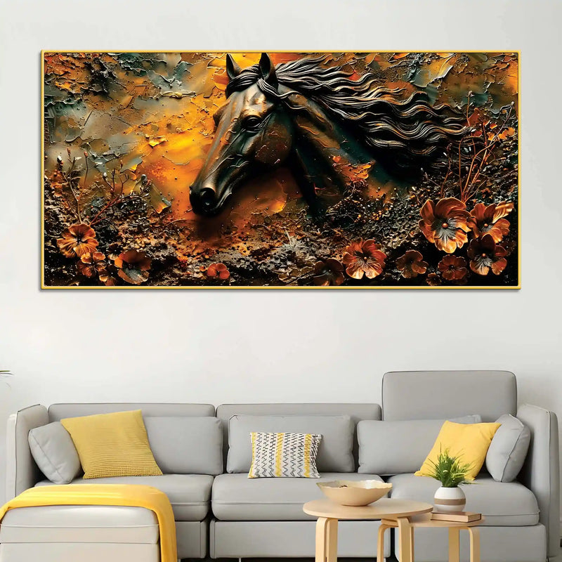 Elegant Stallion in Rustic Autumn 3D Textured Type Canvas Wall Painting