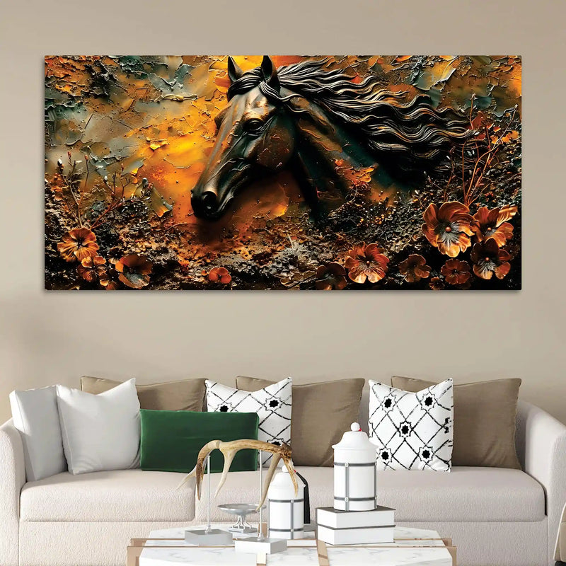 Elegant Stallion in Rustic Autumn 3D Textured Type Canvas Wall Painting