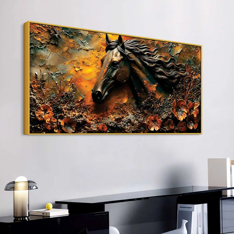 Elegant Stallion in Rustic Autumn 3D Textured Type Canvas Wall Painting
