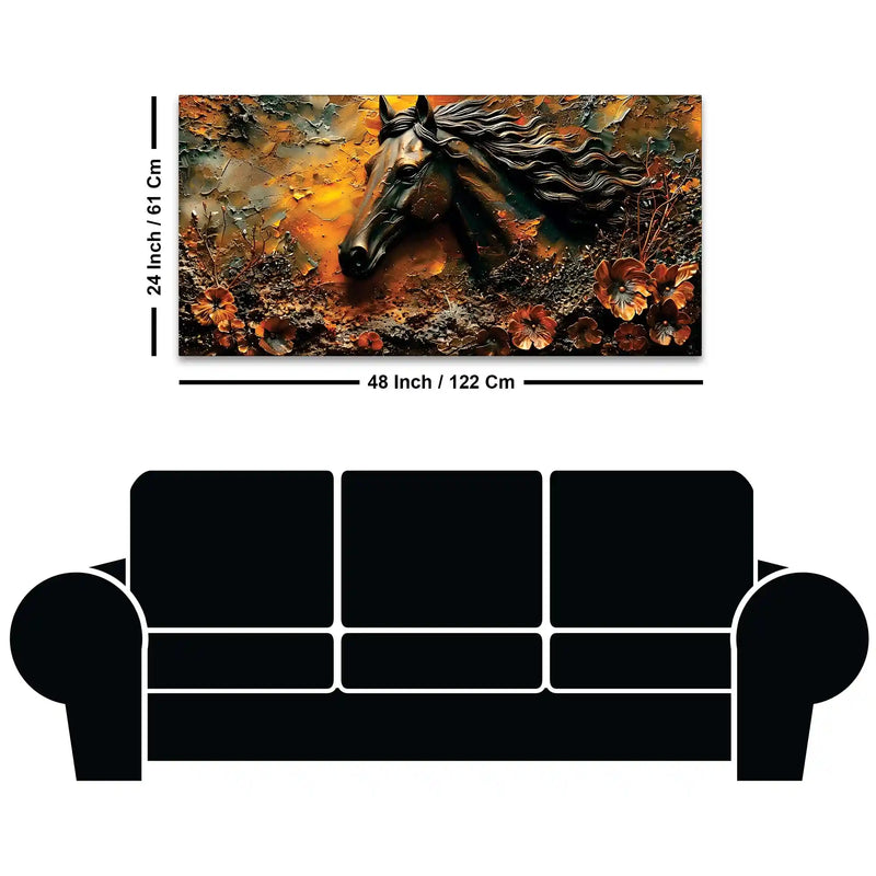 Elegant Stallion in Rustic Autumn 3D Textured Type Canvas Wall Painting