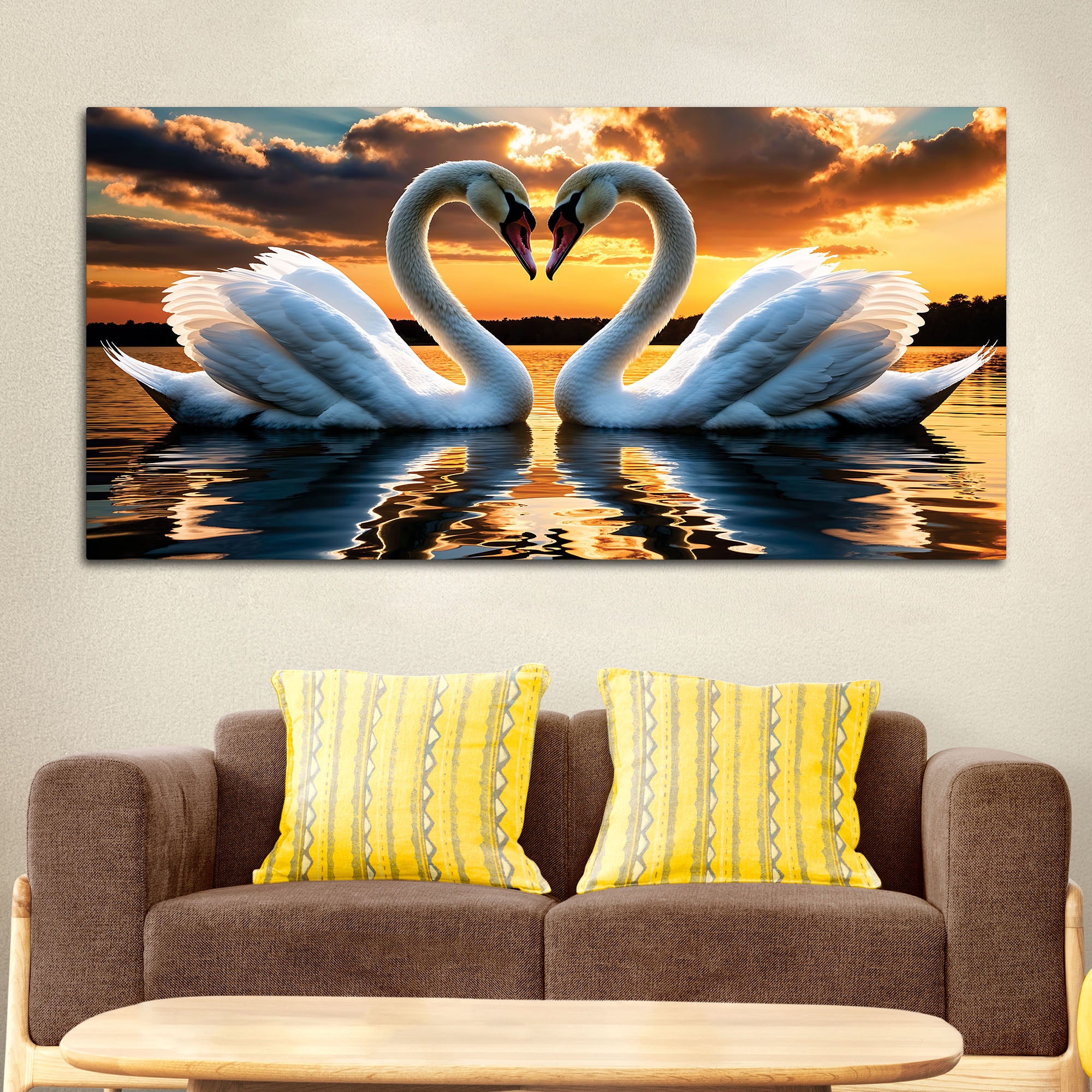 Elegant Swan Couple Wall Painting for Luxury Home Décor
