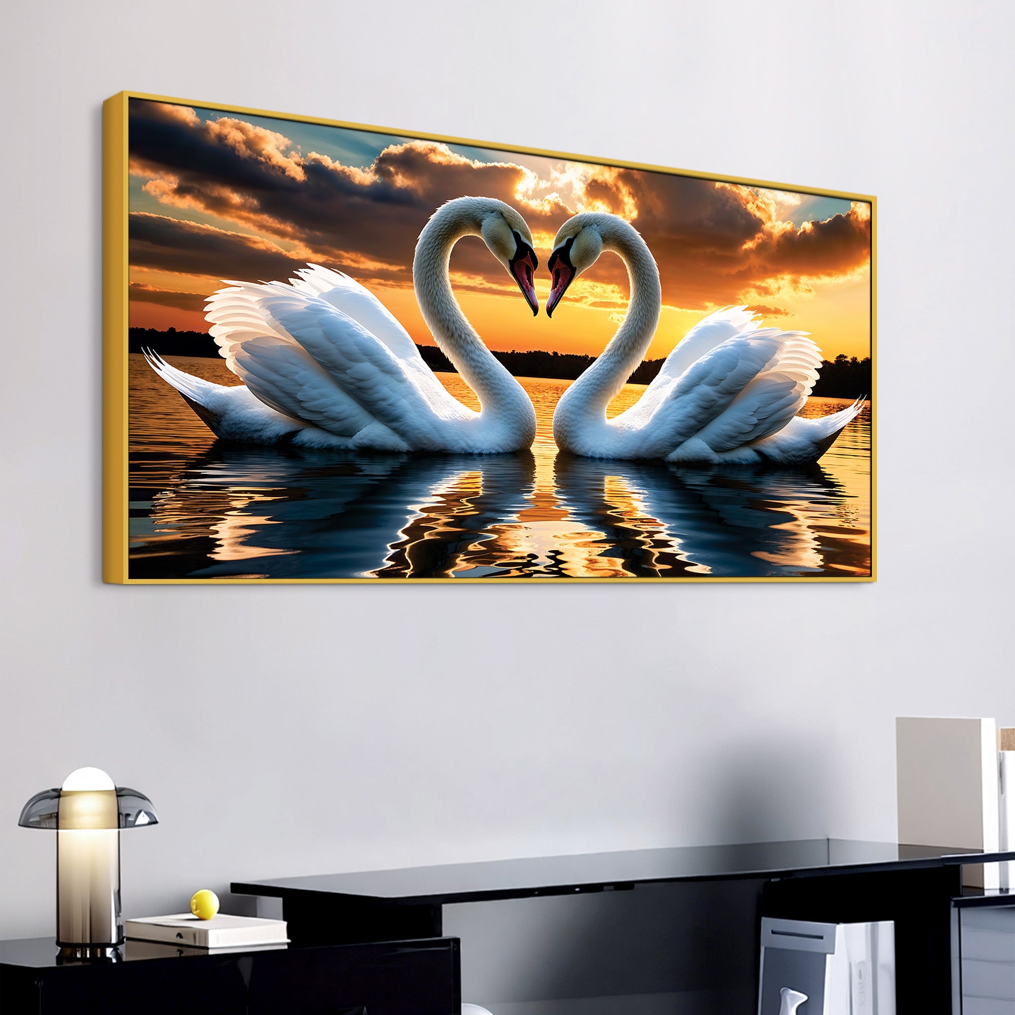 Elegant Swan Couple Wall Painting for Luxury Home Décor