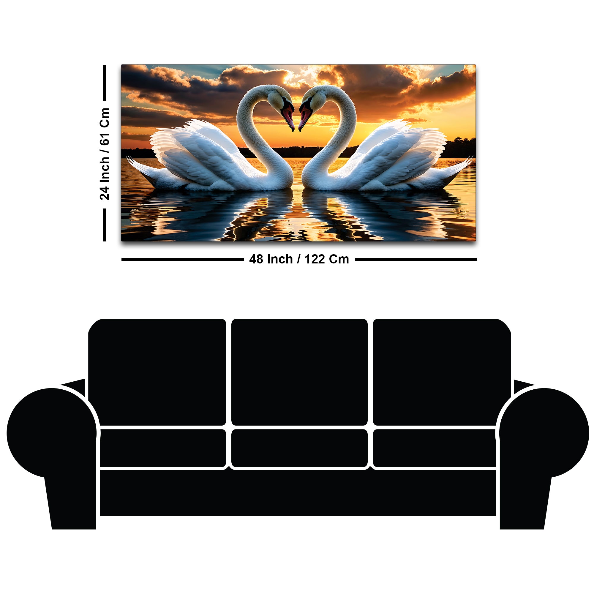 Elegant Swan Couple Wall Painting for Luxury Home Décor