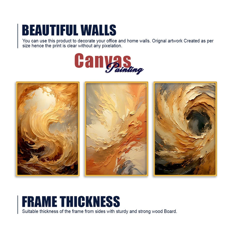 Elegant Textured Abstract Canvas Wall Decor Painting Set of Three