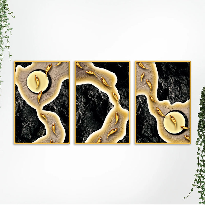 Elegant Textured Abstract Canvas Wall Painting Set of Three