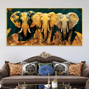Elegant Three Elephant Canvas Artwork Wall Painting for Home