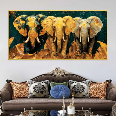 Elegant Three Elephant Canvas Artwork Wall Painting for Home