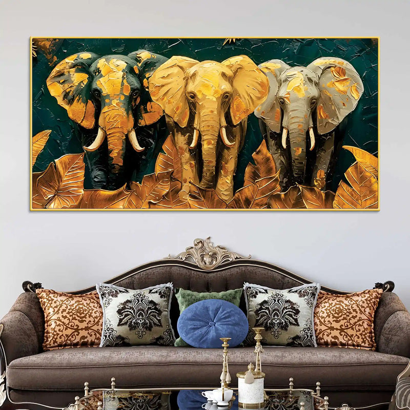 Elegant Three Elephant Canvas Artwork Wall Painting for Home